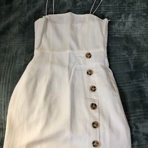 Linen Thin Strap Dress With Tortoise Shell Buttons